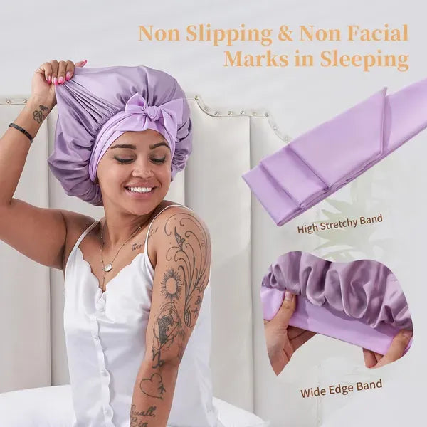 Silk Bonnet For Sleeping Women, Satin Hair Bonnet For Sleeping For Wavy Curly Natural Hair Women Men - Rose Red