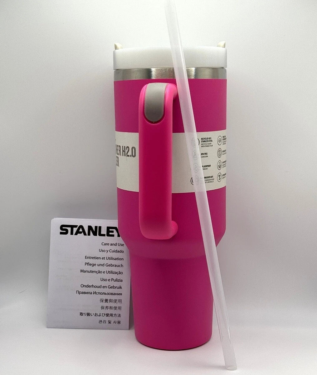 Hot Pink 40oz Insulated Stainless Steel Tumbler with Lid and Straw – Character Design