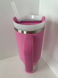 40oz Pink Floral Insulated Stainless Steel Tumbler with Handle, Lid and Straw – New in Box