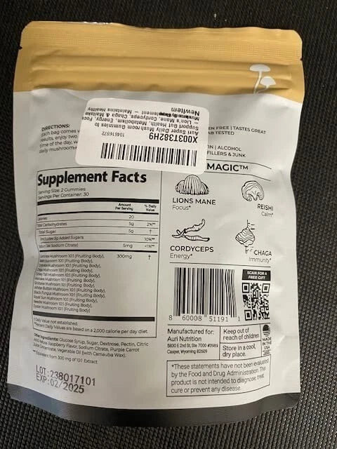 Super Mushroom Daily Gummies, 12 Mushroom Blend with Chaga, 60 Count
