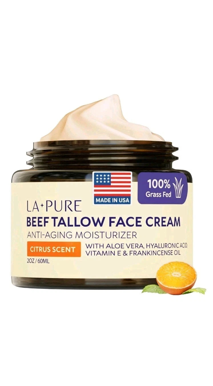 Grass-Fed Beef Tallow Face Cream with Aloe Vera & Hyaluronic Acid – 4 oz