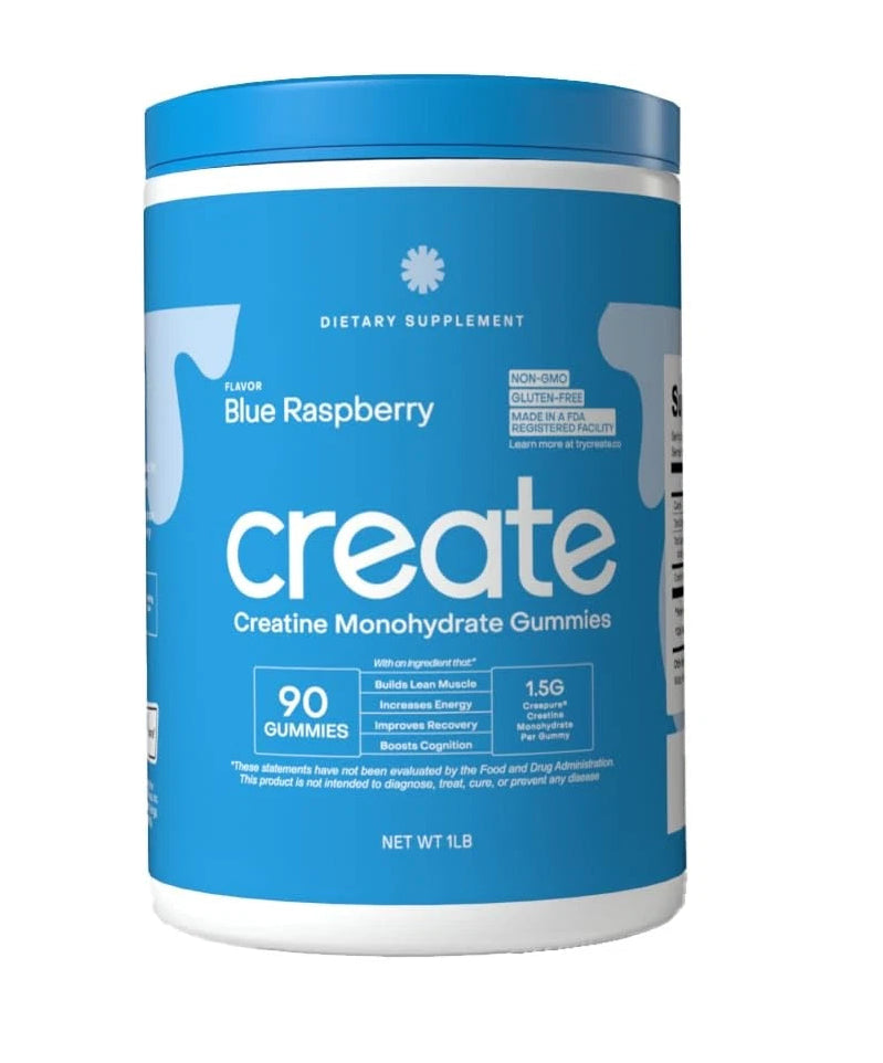 Creatine Gummies 1.5g for Strength, Focus & Endurance, Vegan Blue Raspberry, 90 Count