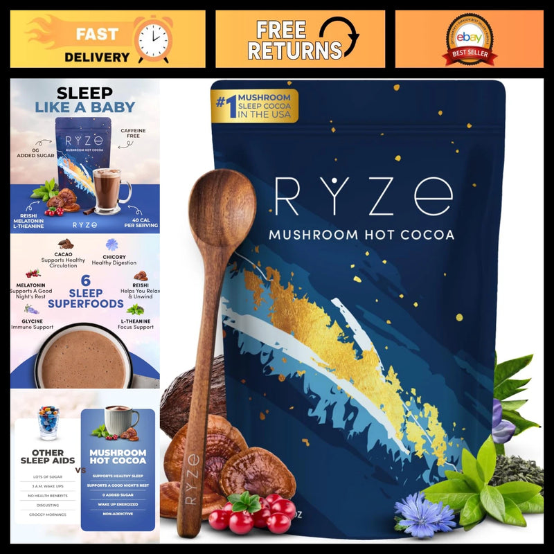 Mushroom Hot Cocoa Sleep Powder with Melatonin & Reishi – Vegan, 20 Servings