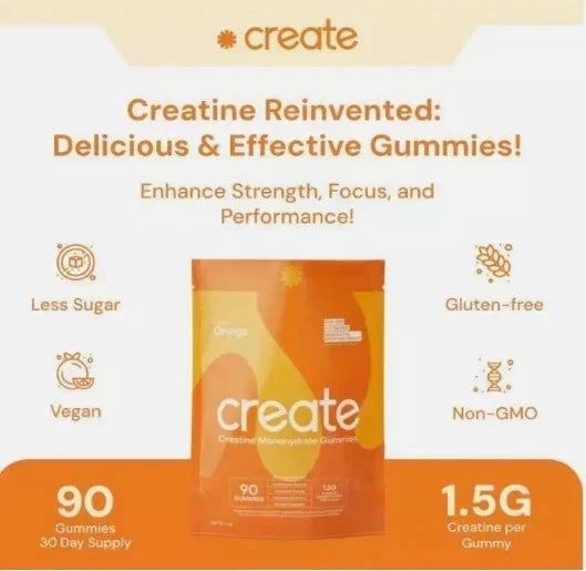 Creatine Monohydrate Gummies for Men & Women, Orange Flavor, 90 Count