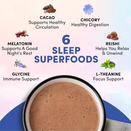 Mushroom Hot Cocoa Sleep Powder with Melatonin & Reishi – Vegan, 20 Servings