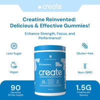 Creatine Gummies 1.5g for Strength, Focus & Endurance, Vegan Blue Raspberry, 90 Count