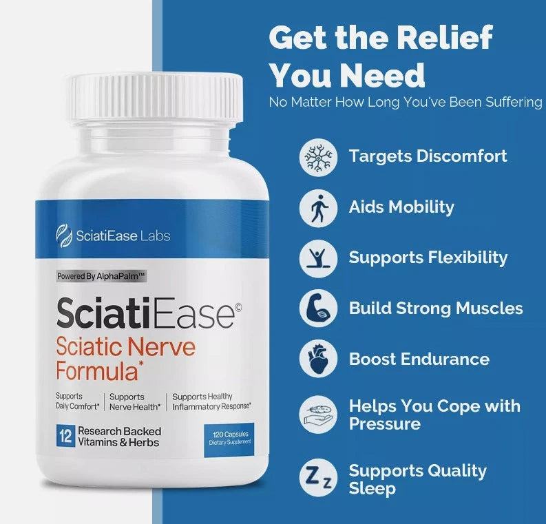 Sciatic Nerve Support Supplement – AlphaPalm, Pea Extract & B Vitamins, 120 Capsules