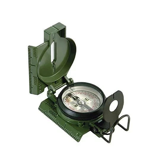 Military-Style Lensatic Compass with Olive Drab Carrying Pouch – Tritium Illumination