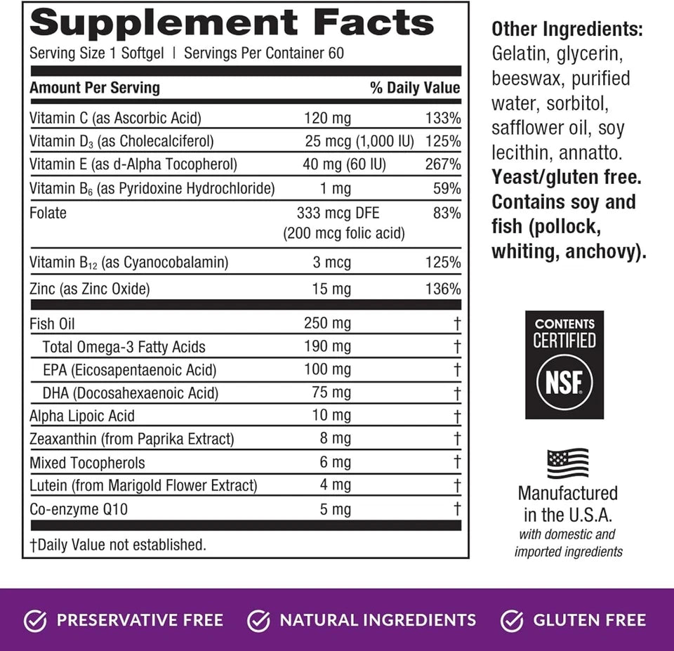 Omega-3 Eye Health Supplement – 60 Softgels, 30-Day Supply