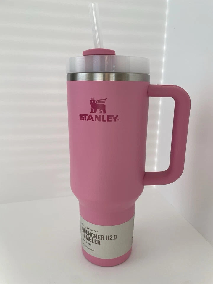 40oz Pink Floral Insulated Stainless Steel Tumbler with Handle, Lid and Straw – New in Box