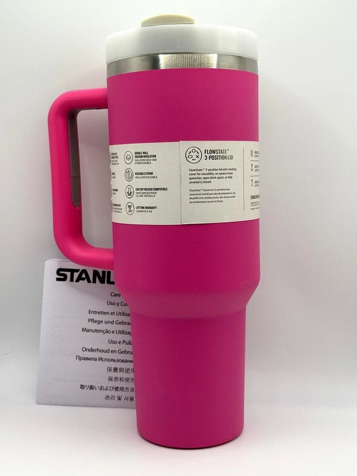 Hot Pink 40oz Insulated Stainless Steel Tumbler with Lid and Straw – Character Design