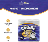 120 Rolls 3-Ply Soft Quilted Toilet Tissue Paper – Ultra Strong Luxury Bathroom Rolls